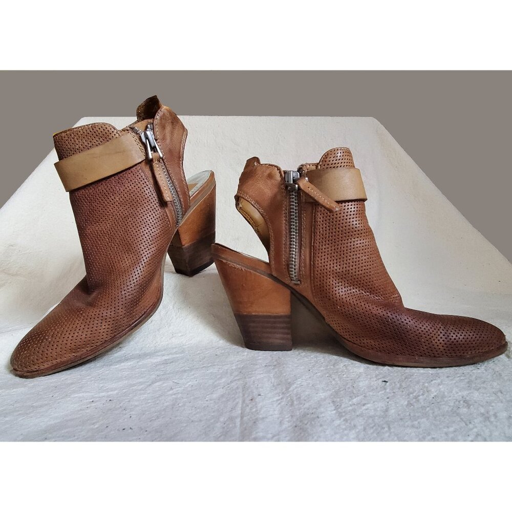 Pre-Loved Dolce Vita Tan Perforated Leather Open Heel Cutout Bootie size 6